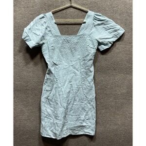 Madewell Square-Neck Mini Dress 100% Linen Light Blue Heron Women's Size 2 EUC